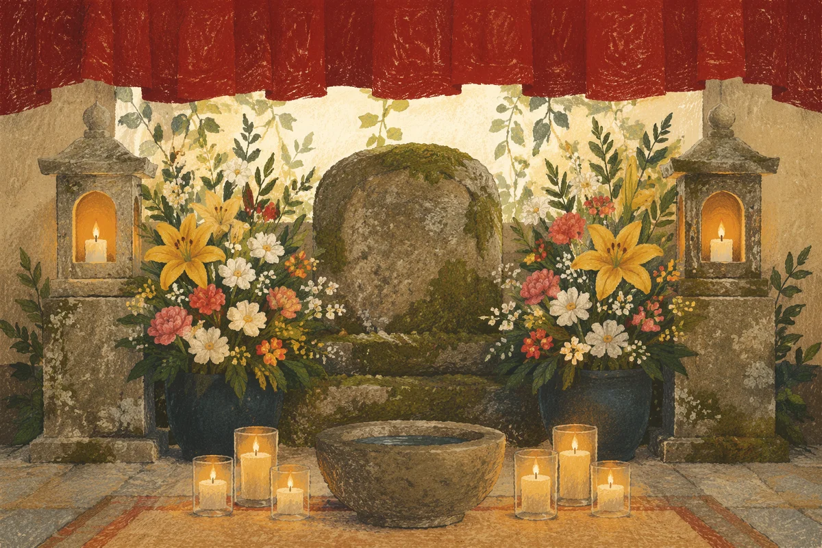 Peaceful Church Altar with Flowers and Candles