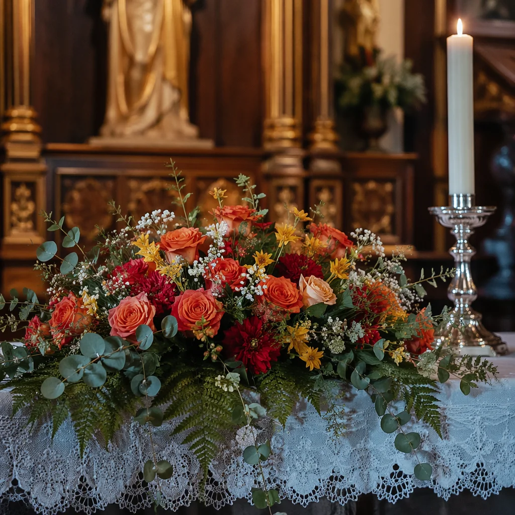 Church Altar Flowers and Candle