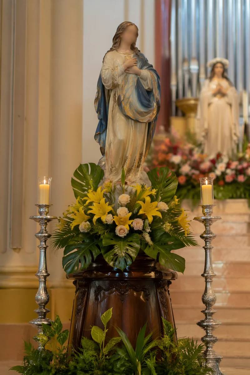 Church Altar Flowers and Candlelight Devotion