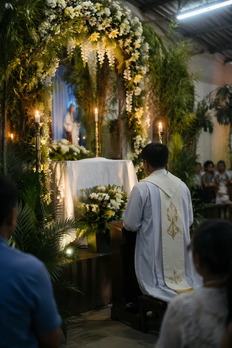Chapel Altar Flowers and Candlelit Celebration