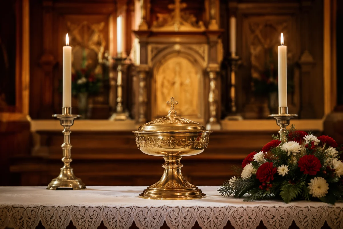 Candlelit Chapel Altar with Flowers