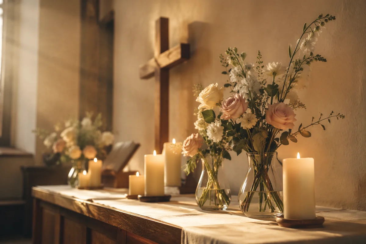 Morning Altar Flowers and Candlelight