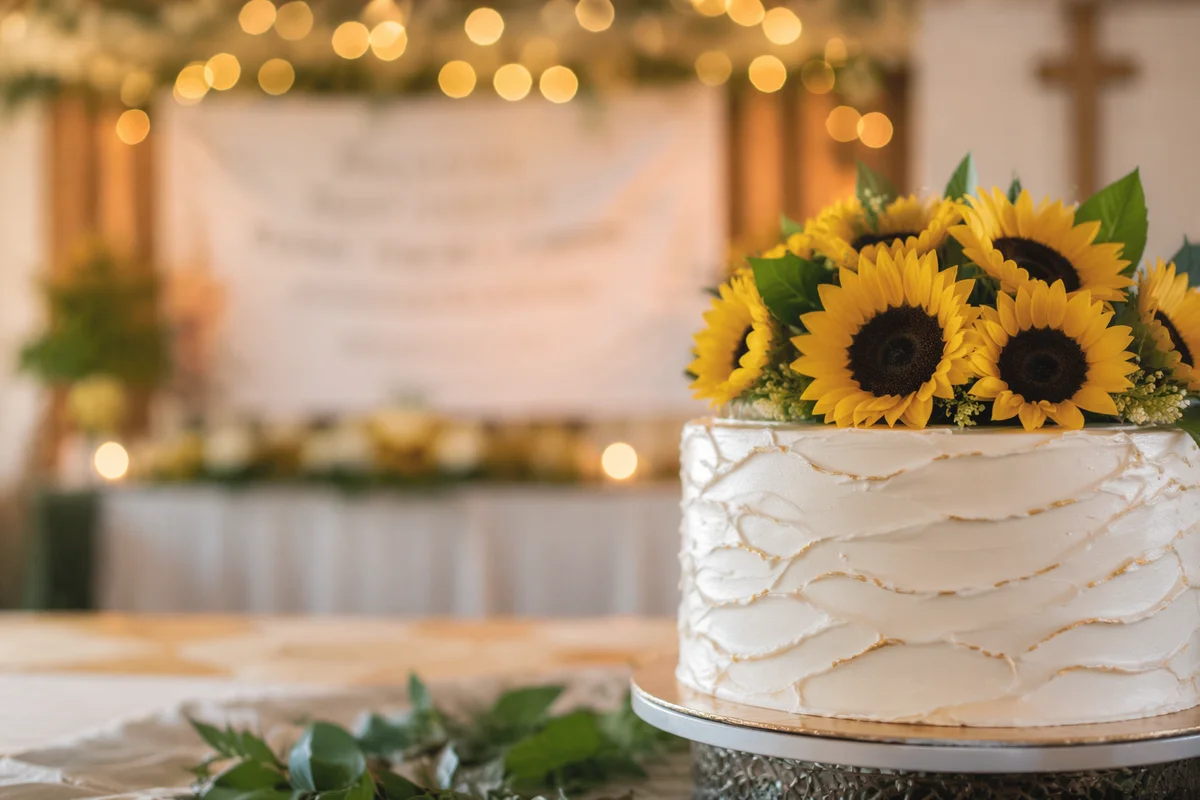 Elegant Church Anniversary Cake with Sunflowers