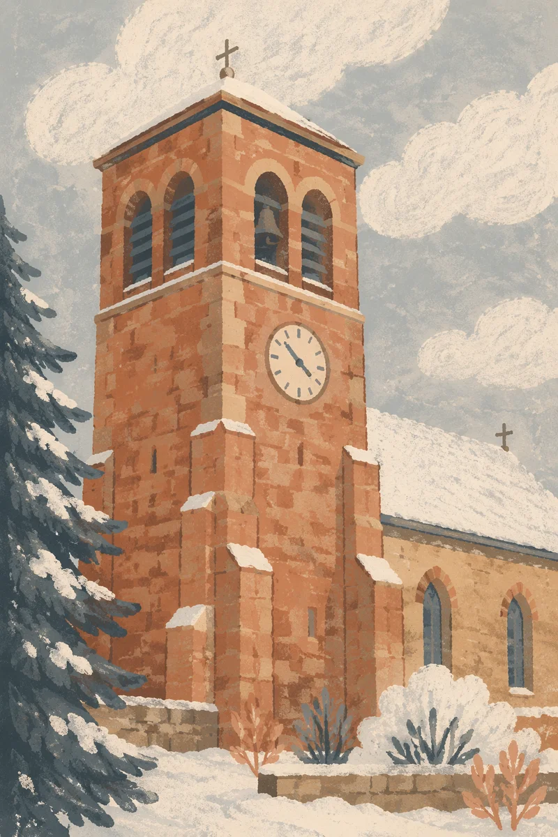 Historic Church Bell Tower Winter Morning