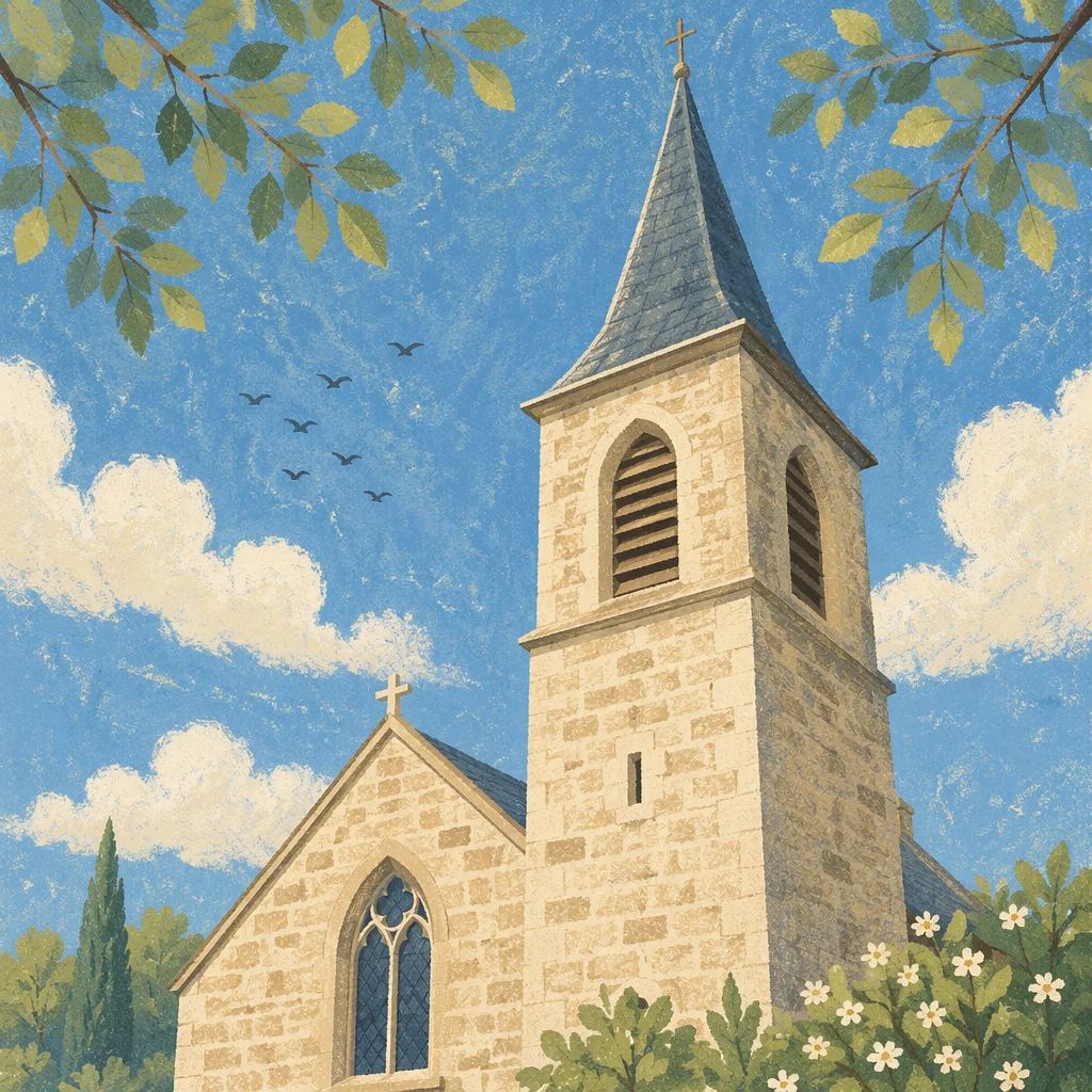 Countryside Church Bell Tower Under Blue Sky