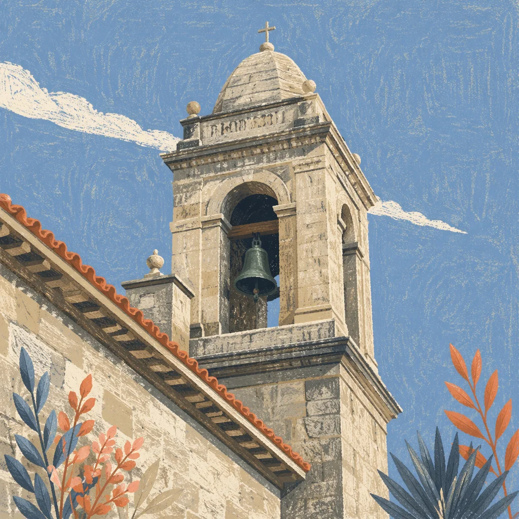 Historic Church Bell Tower Under Blue Sky