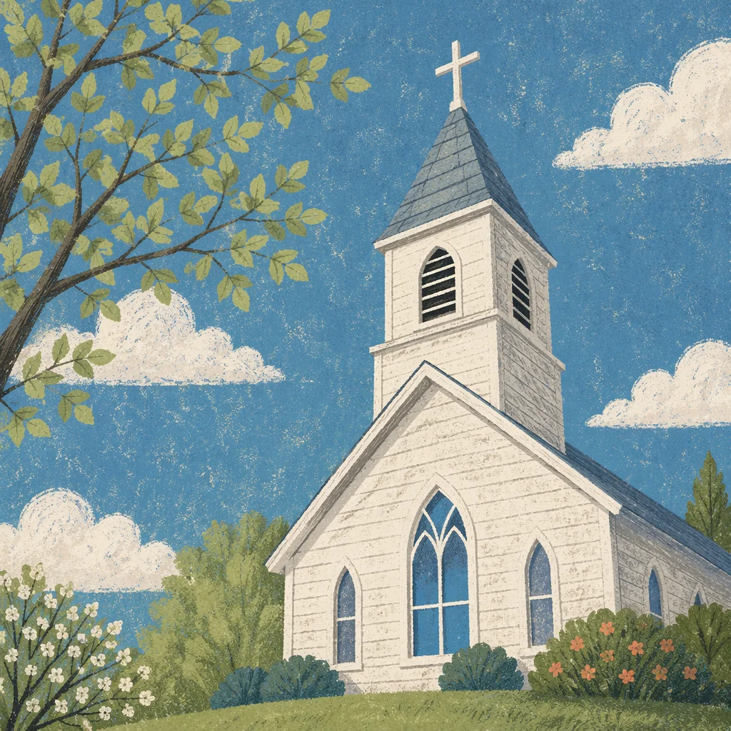 Country Church Bell Tower Under Blue Sky