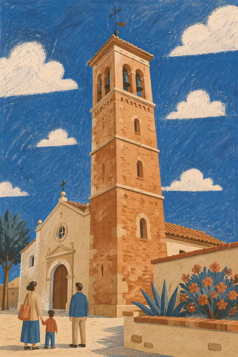 Historic Brick Church Bell Tower Under Blue Sky