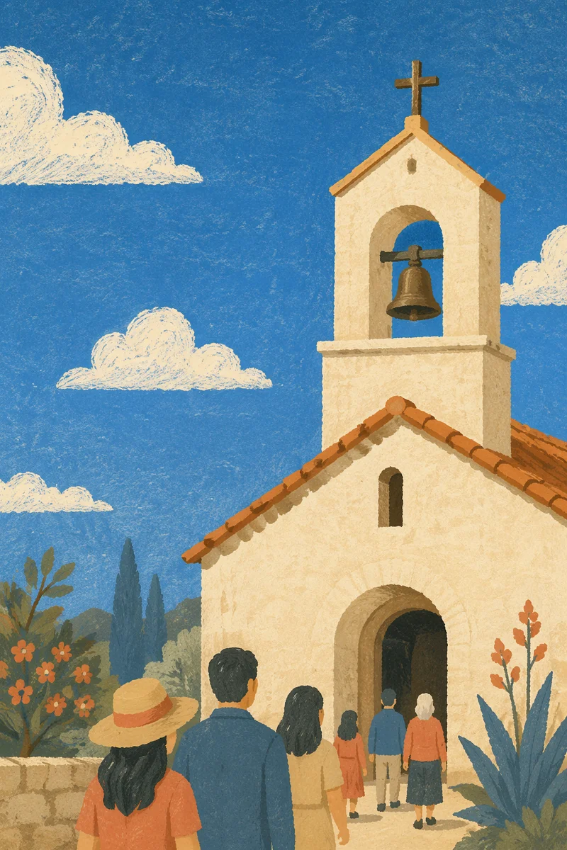Country Chapel Bell Tower Under Blue Sky