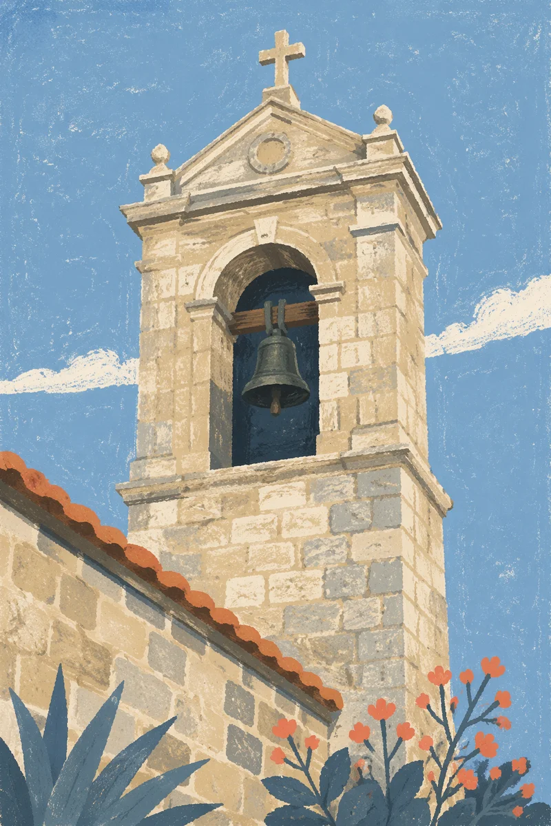 Historic Church Bell Tower Under Blue Sky