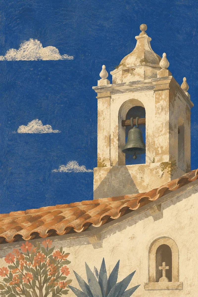 Historic Church Bell Tower Under Blue Sky