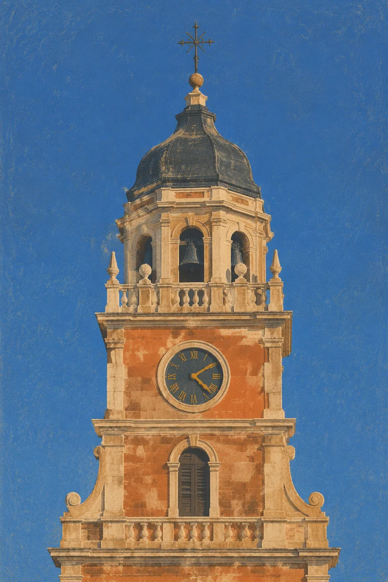 Historic Church Bell Tower Under Blue Sky