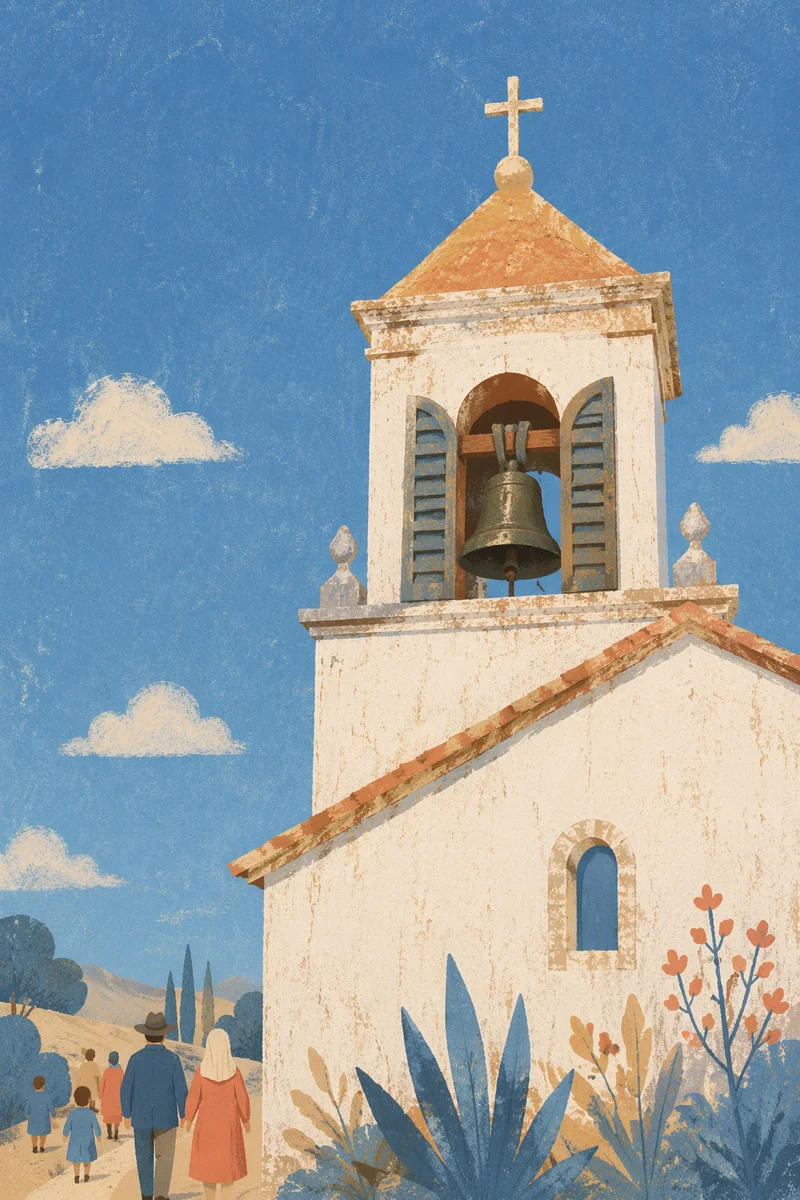 Rural Church Bell Tower Under Blue Sky