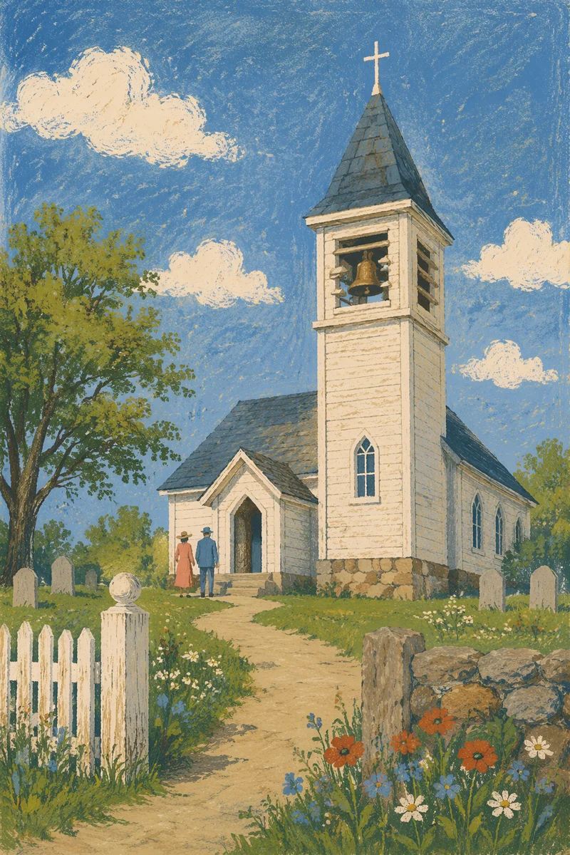 Rural Church Bell Tower Under Blue Sky