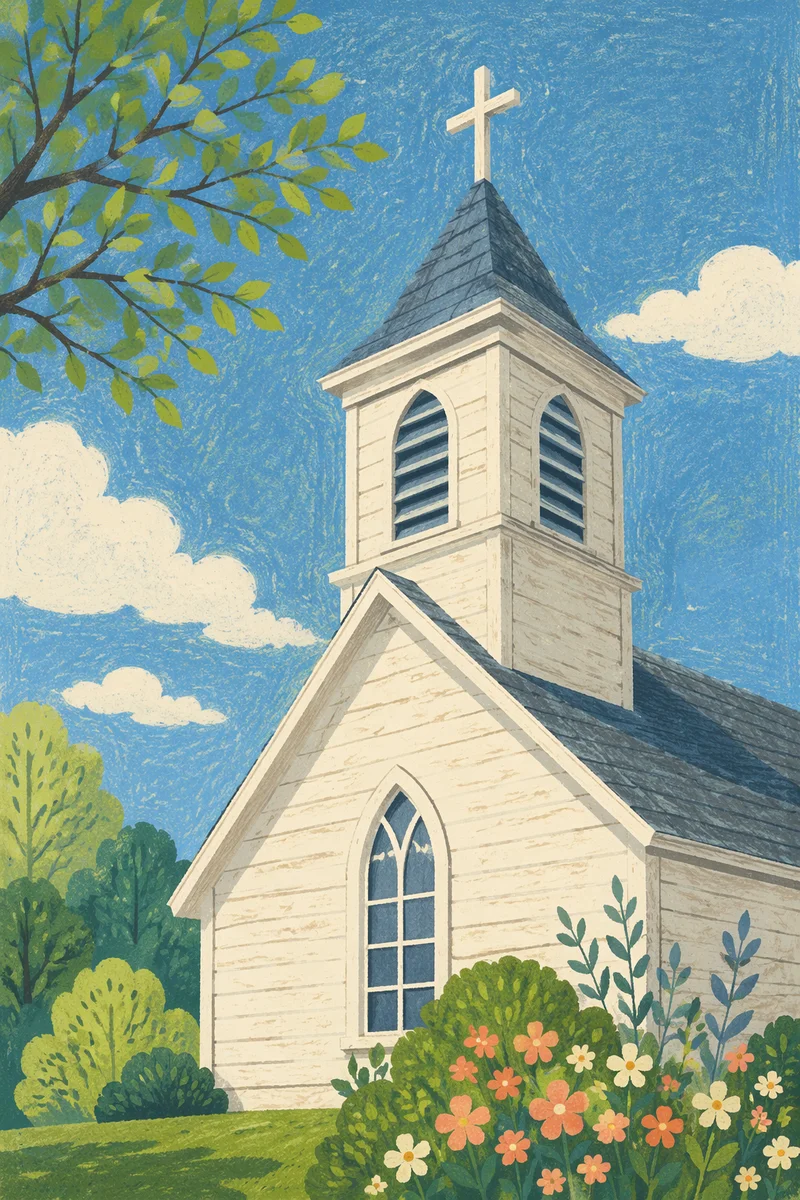 Country Church Bell Tower Under Blue Sky
