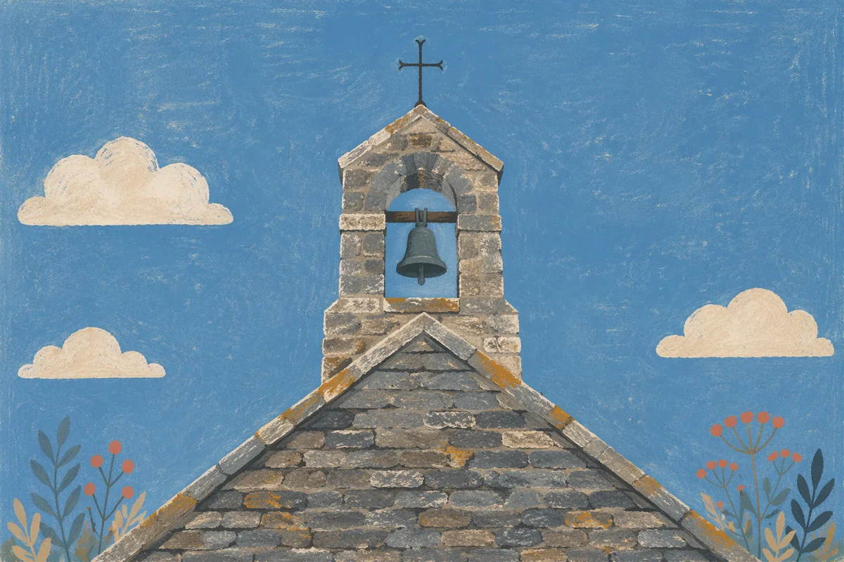 Rural Church Bell Tower Under Blue Sky