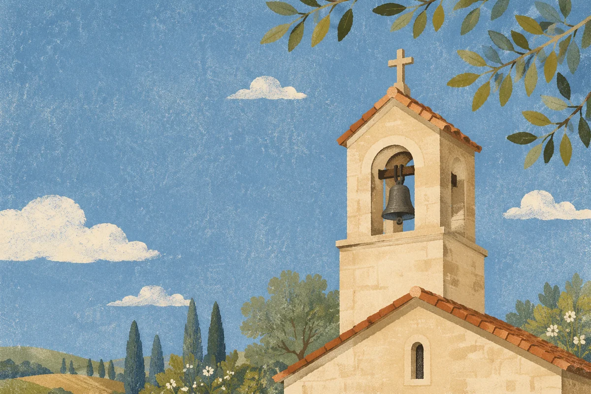 Countryside Church Bell Tower Under Blue Sky