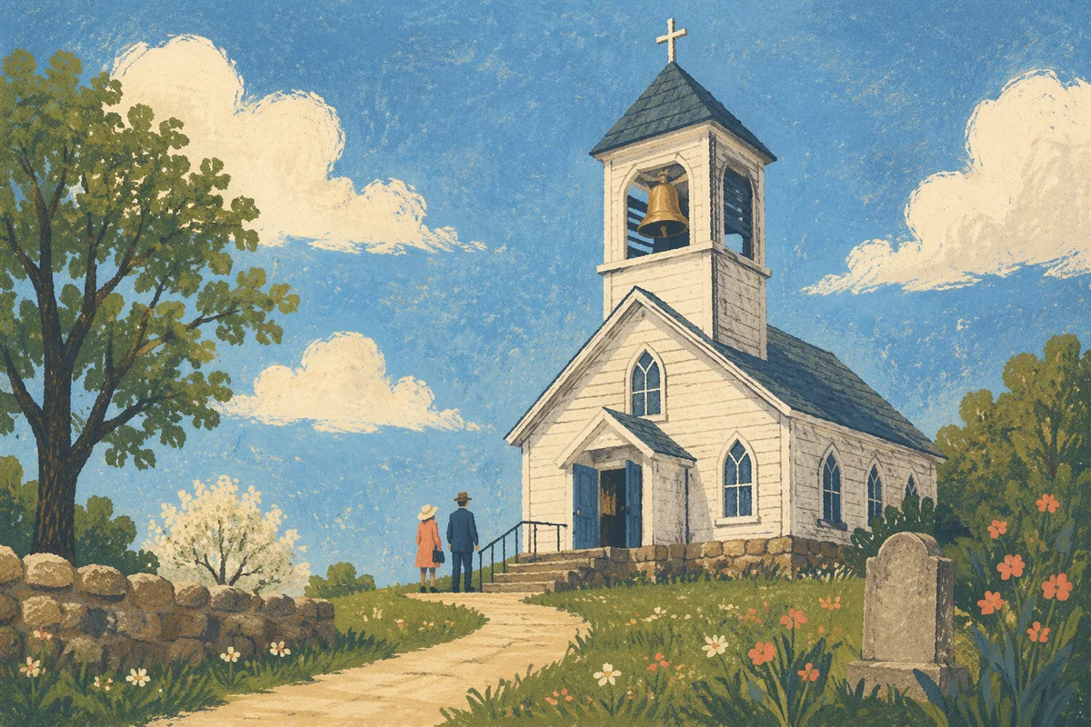 Rural Church Bell Tower Under Blue Sky