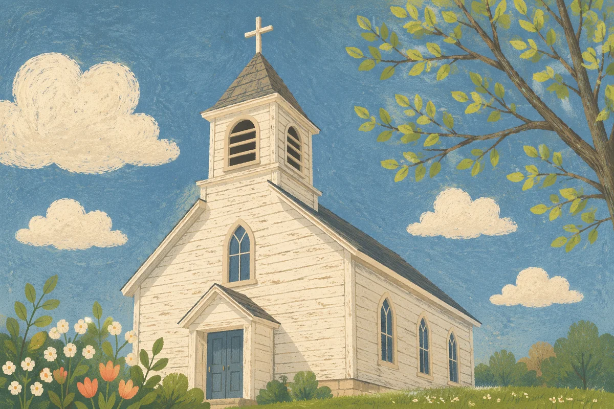 Country Church Bell Tower Under Blue Sky