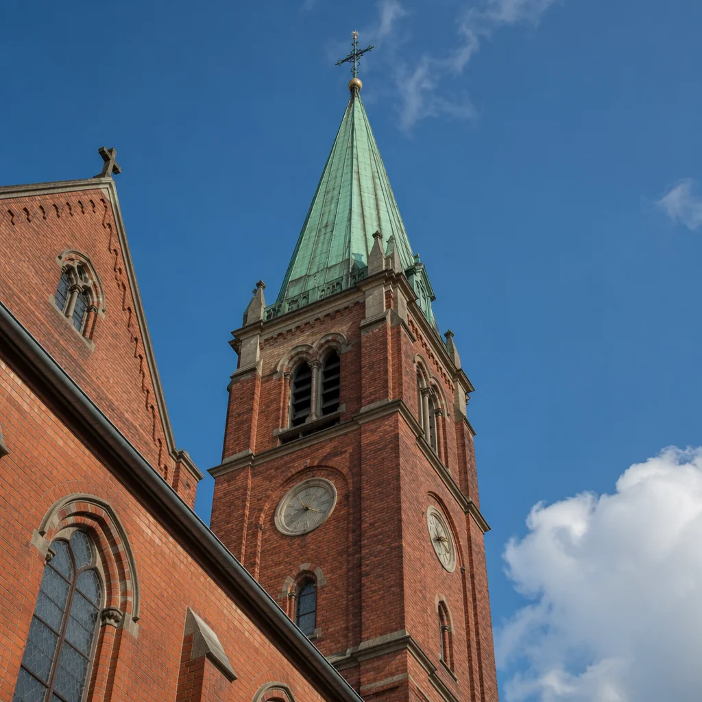 Historic Church Bell Tower Under Blue Sky