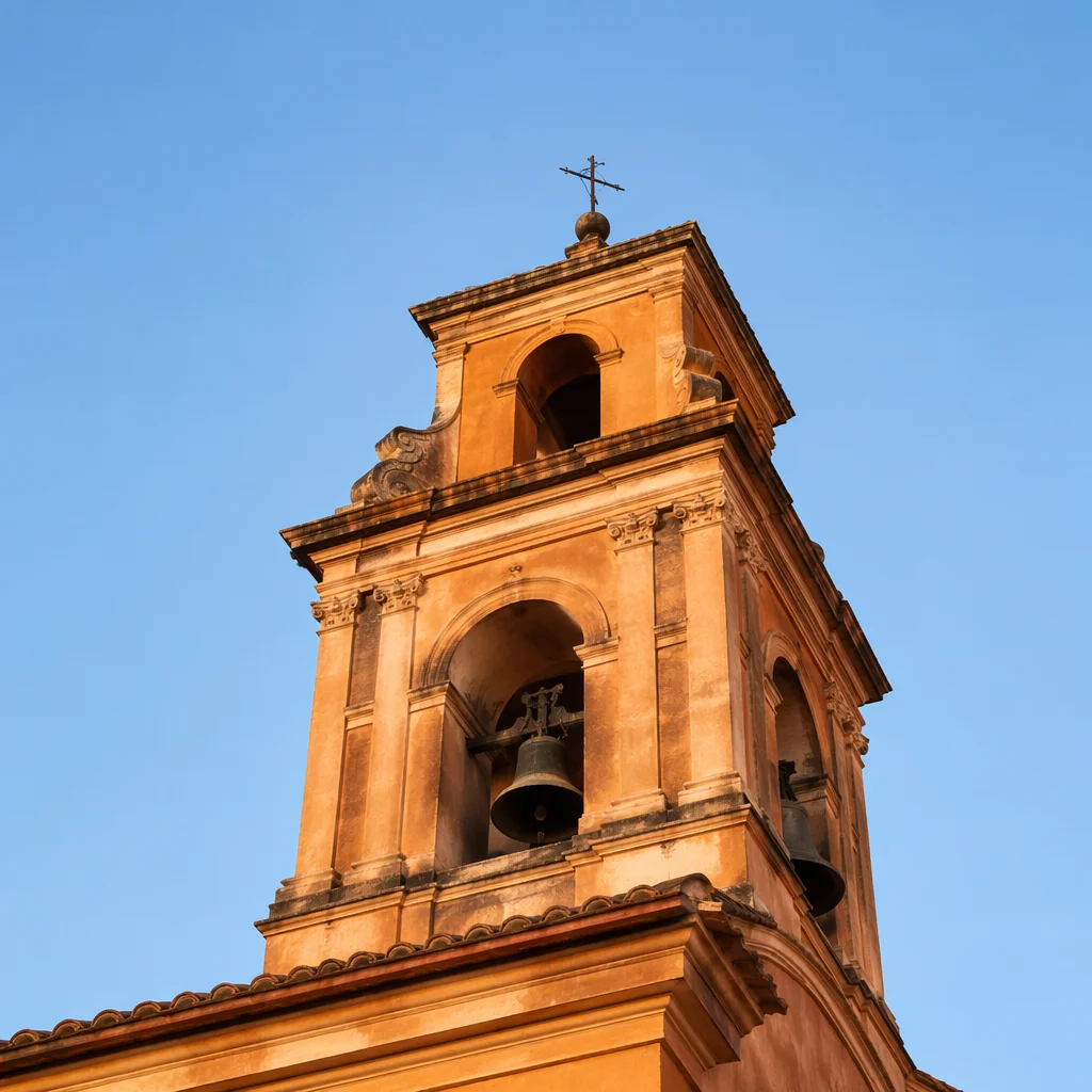 Historic Church Bell Tower Under Blue Sky