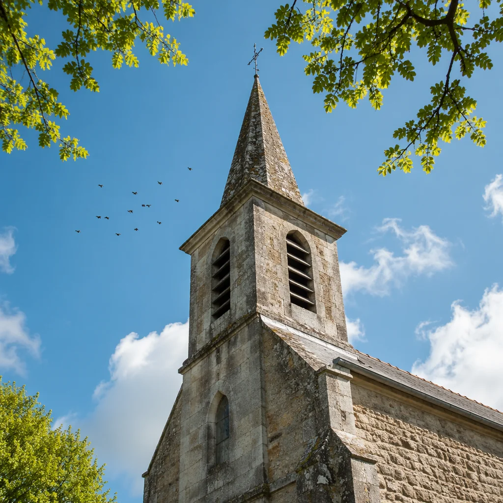 Countryside Church Bell Tower Under Blue Sky