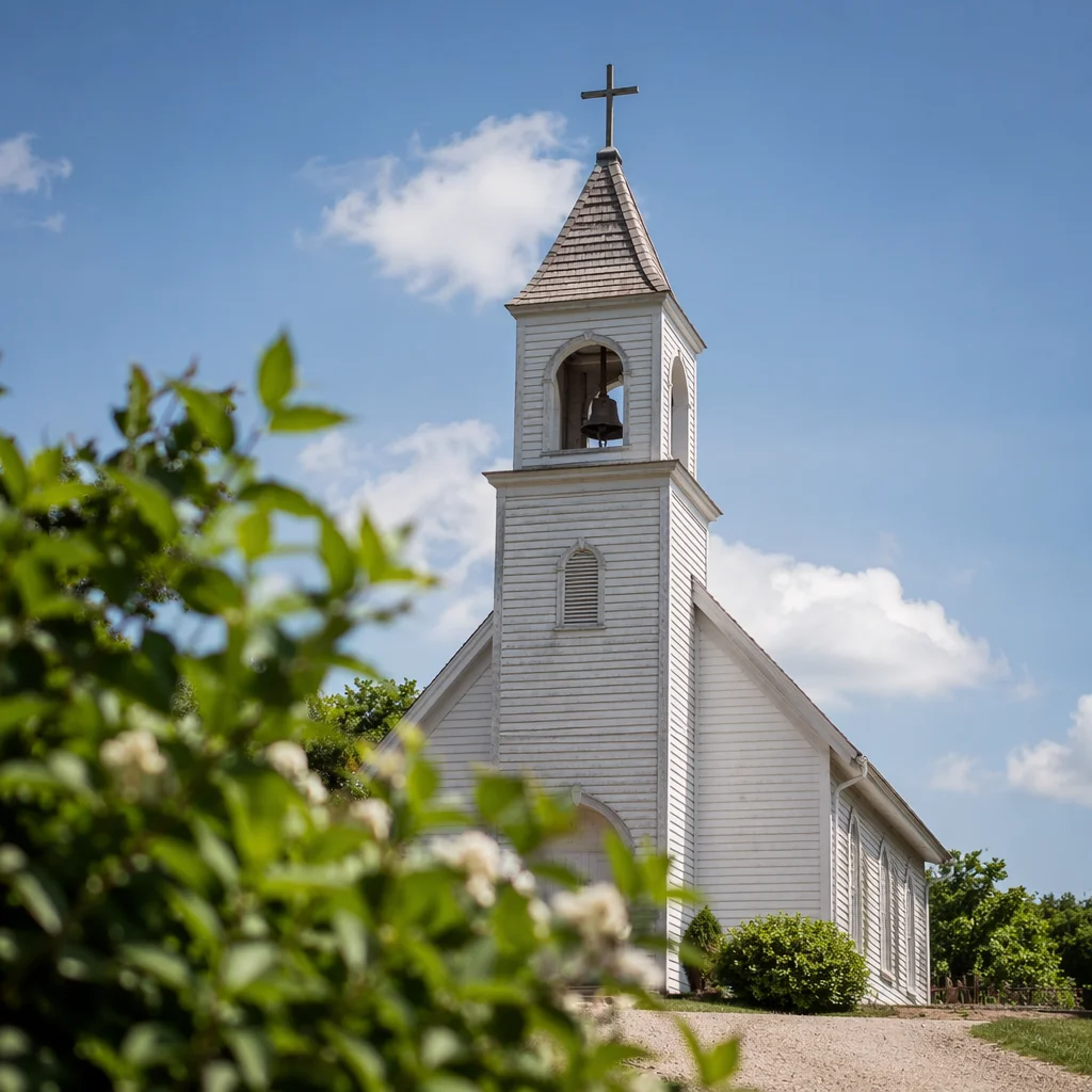 Modest Church Bell Tower Under Blue Sky