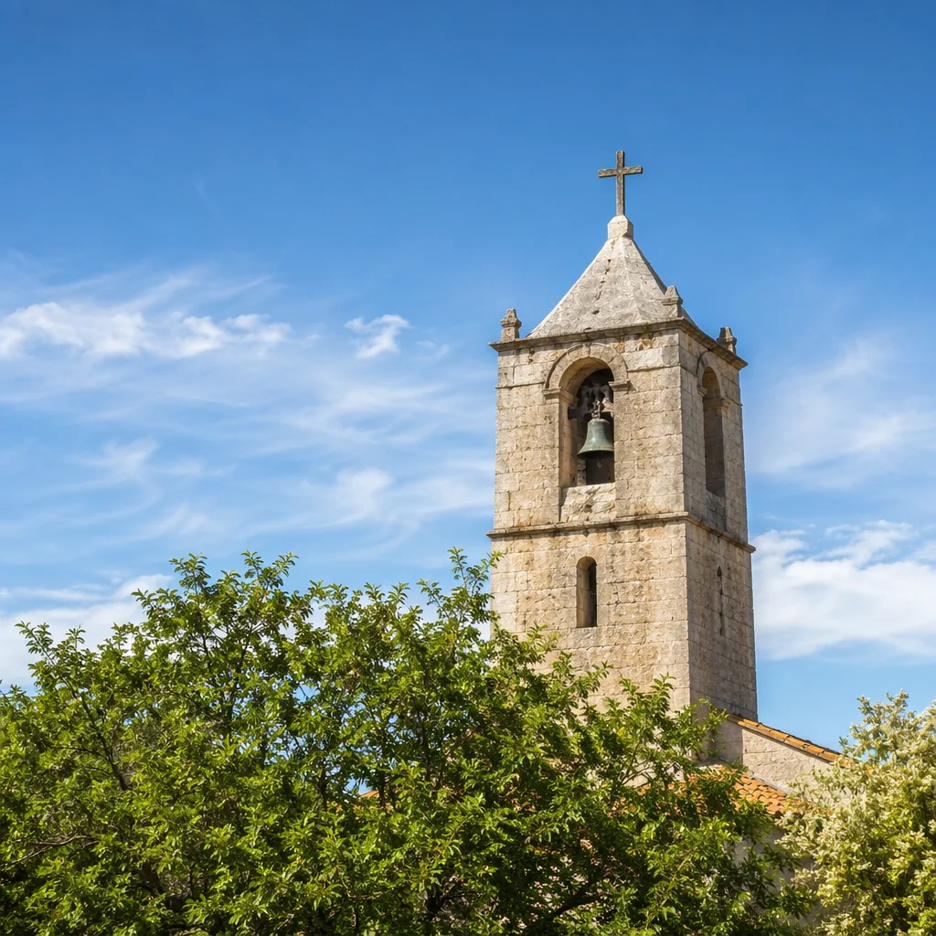 Countryside Church Bell Tower Under Blue Sky