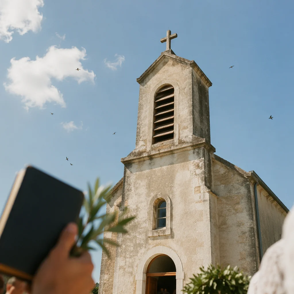 Country Church Bell Tower Under Blue Sky