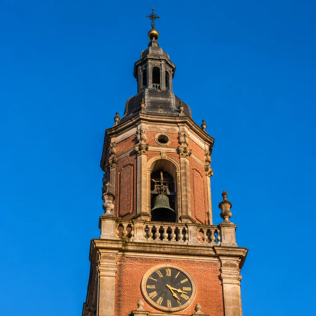 Historic Church Bell Tower Under Blue Sky