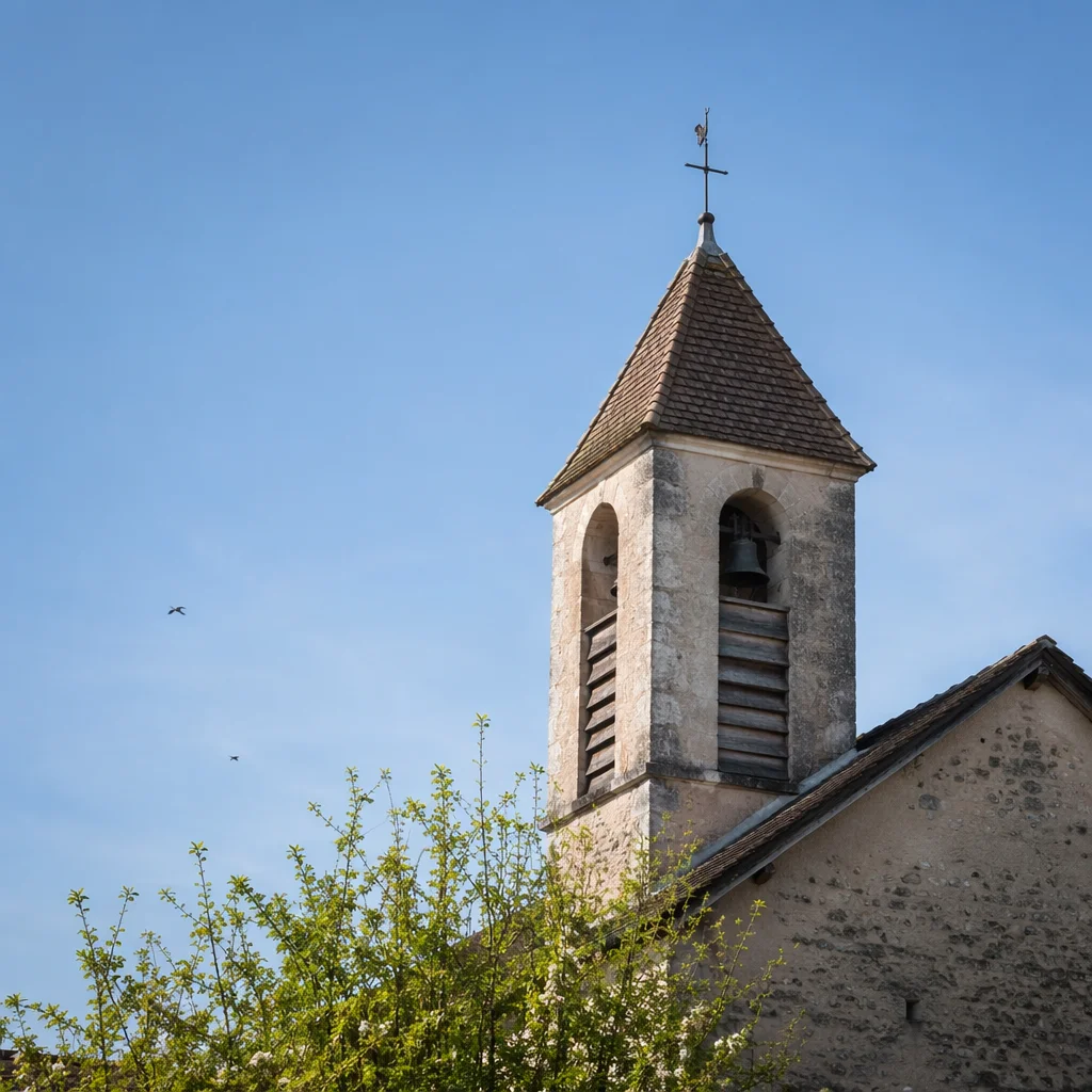 Countryside Church Bell Tower Under Blue Sky