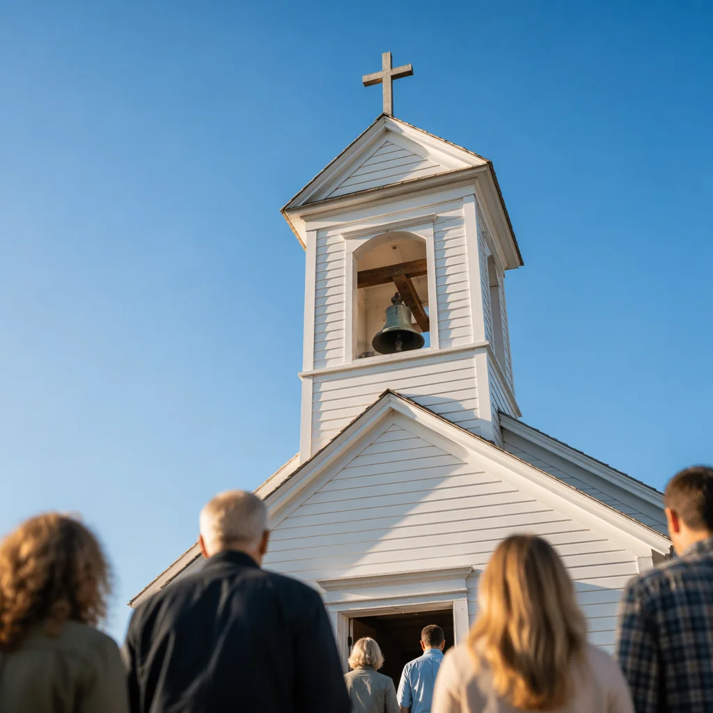 White Church Bell Tower Under Blue Sky