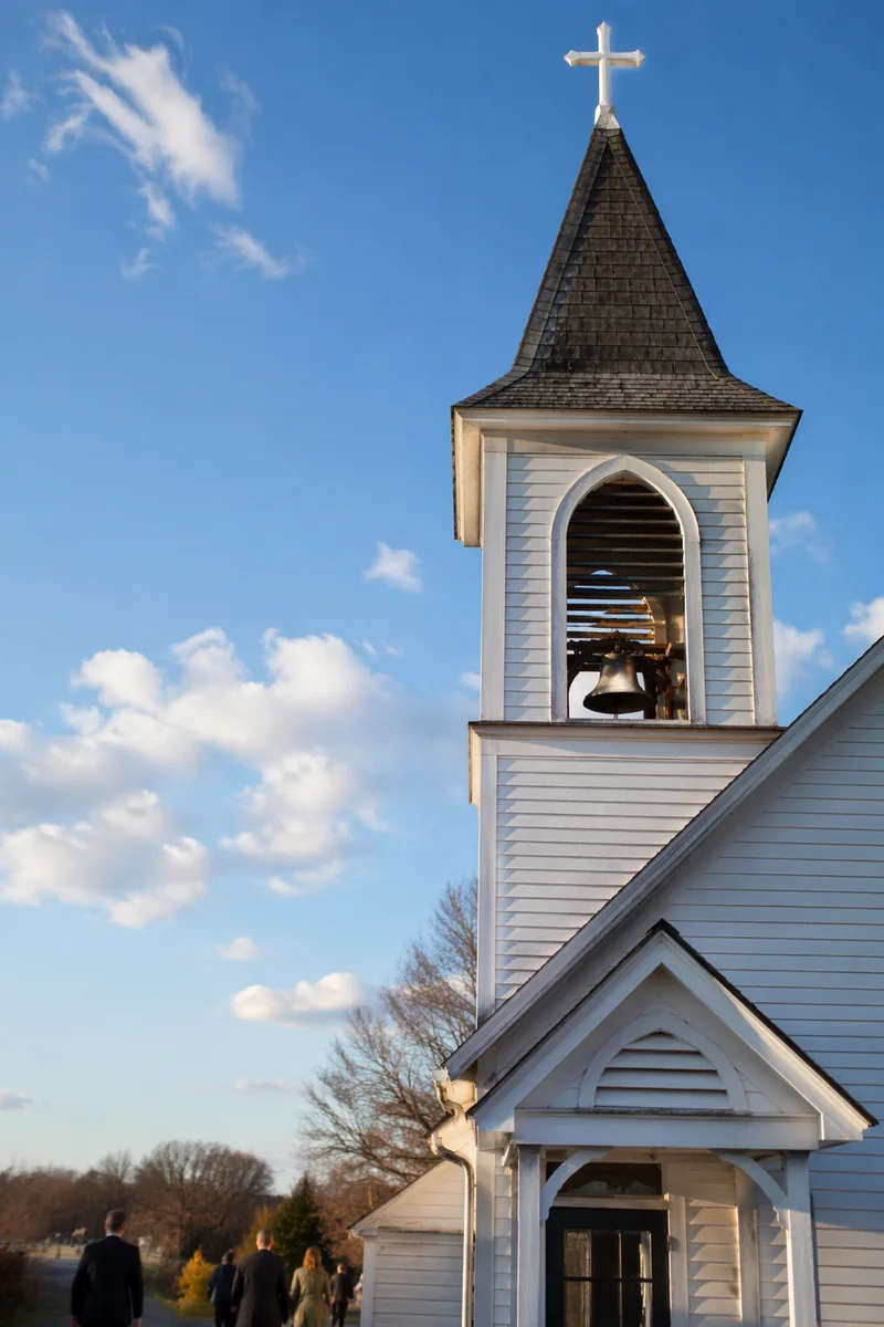 Rural Church Bell Tower Under Blue Sky