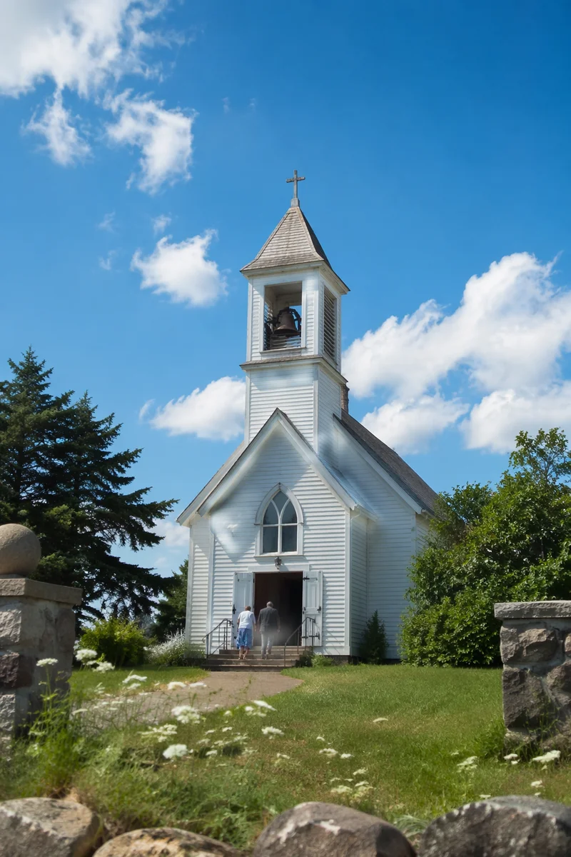 Rural Church Bell Tower Under Blue Sky