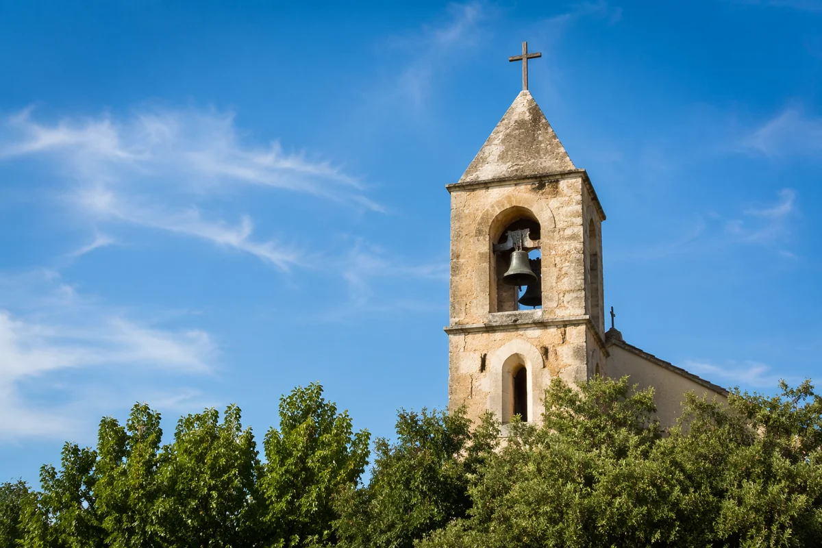 Countryside Church Bell Tower Under Blue Sky