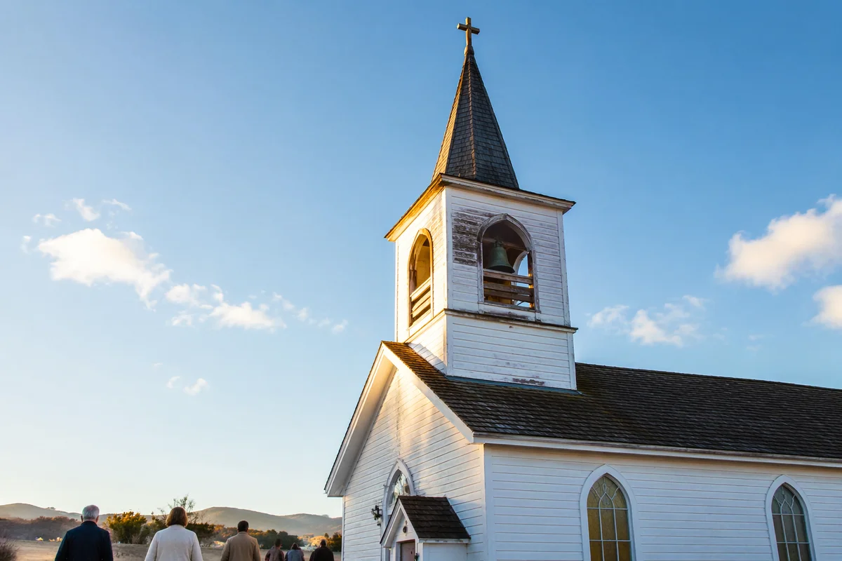 Rural Church Bell Tower Under Blue Sky