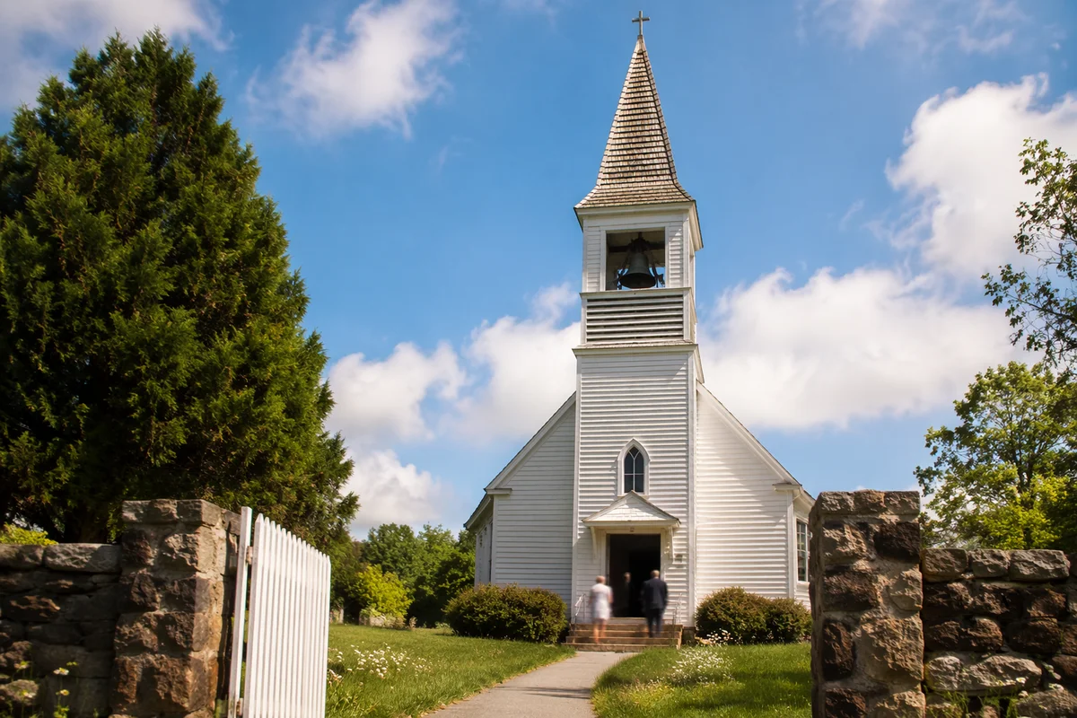 Rural Church Bell Tower Under Blue Sky