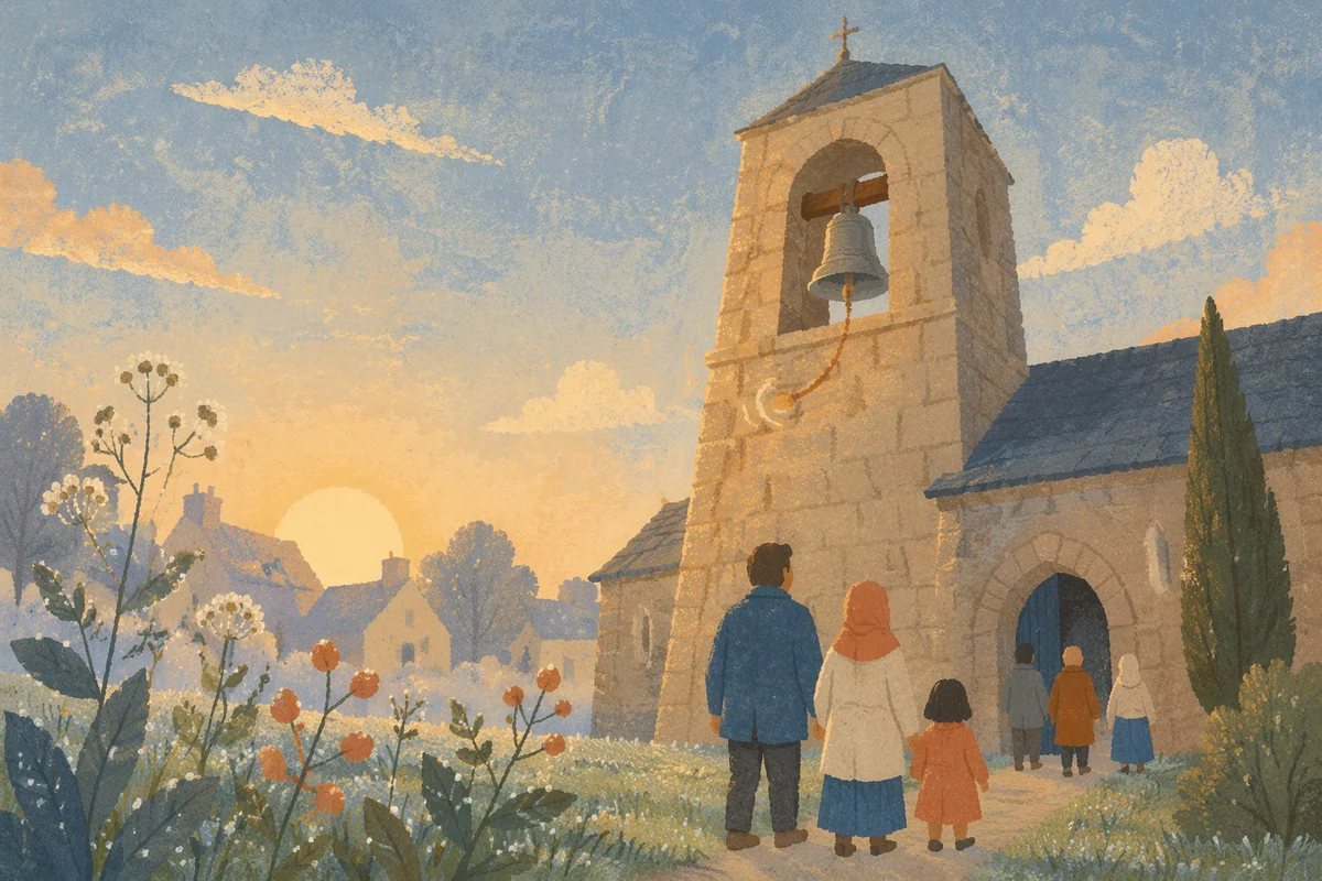 Sunday Morning Church Bell Tower at Sunrise