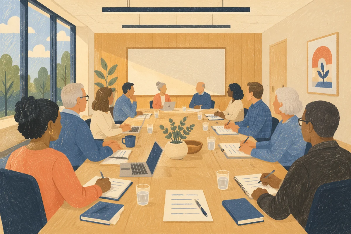Church Elders Meeting Around Conference Table
