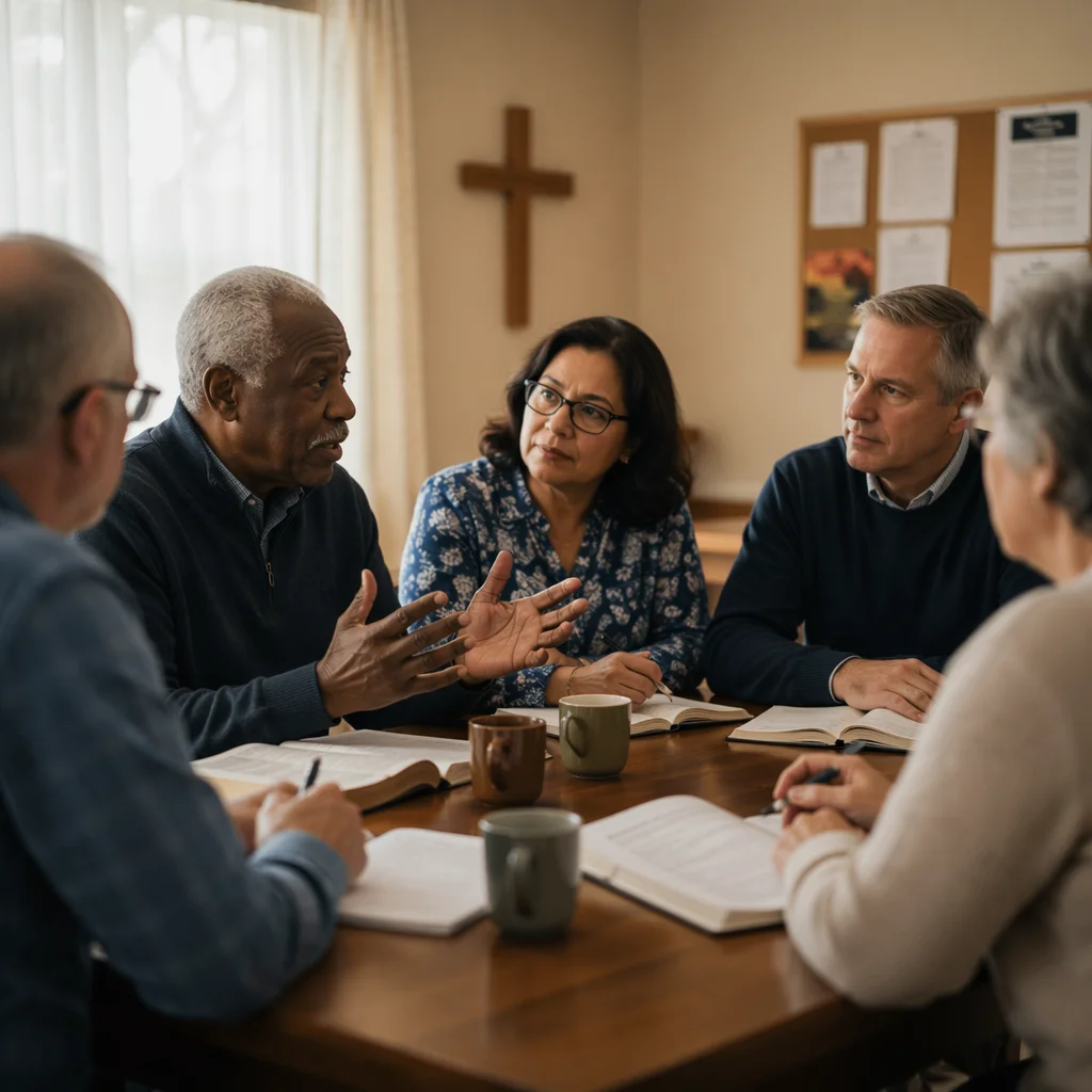 Church Board Meeting Around Wooden Table
