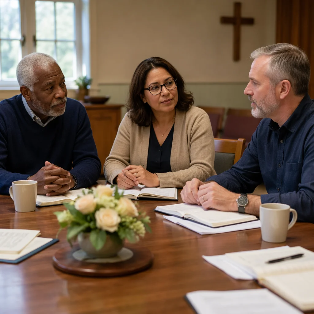 Three Elders in Meeting Discussion
