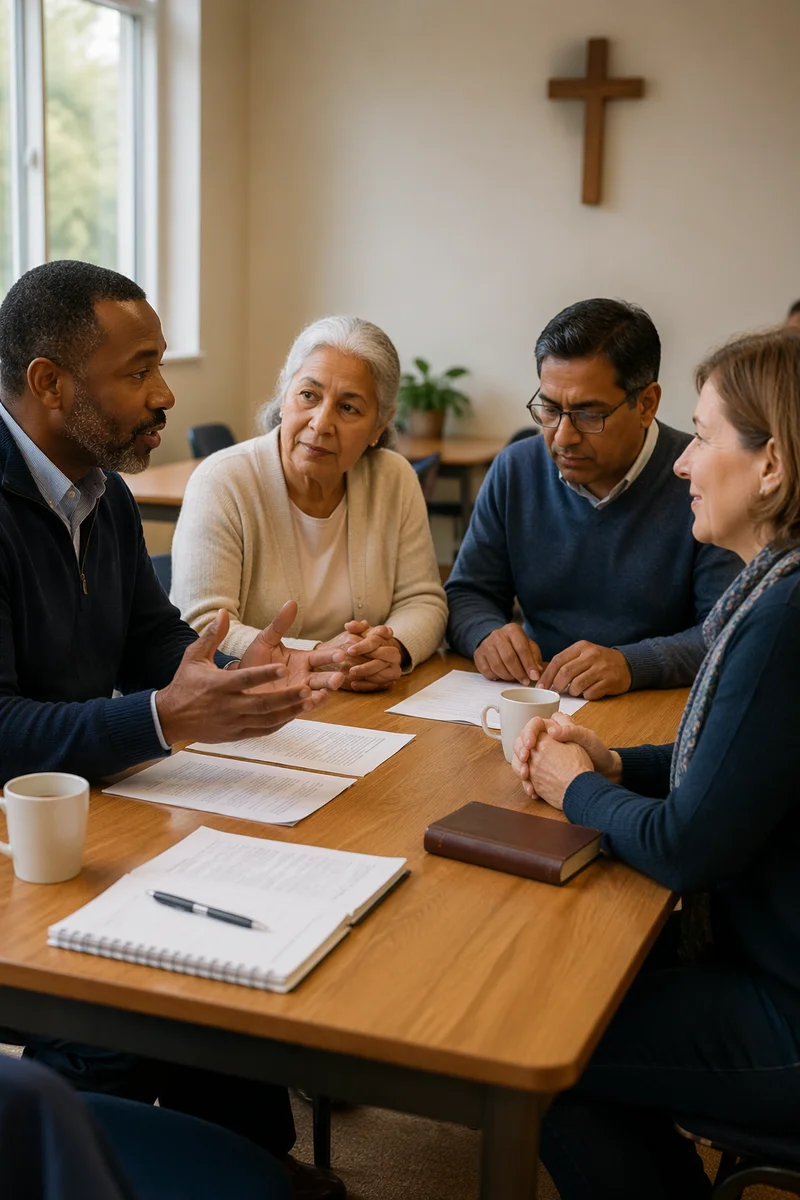 Church Board Meeting Around Wooden Table