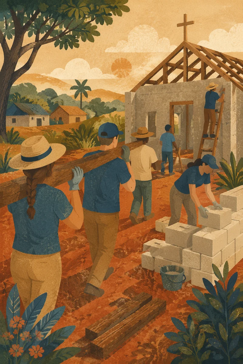 Overseas Volunteers Building a Rural Church