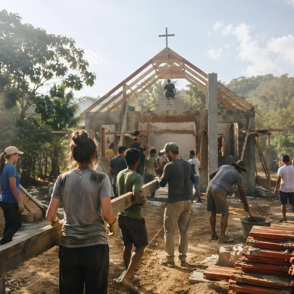 Overseas Volunteers Building Rural Community Church