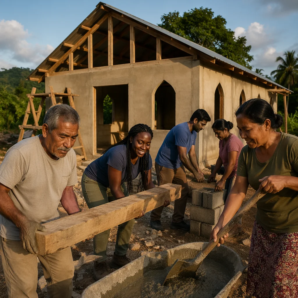 Volunteers Building Chapel in Tropical Village