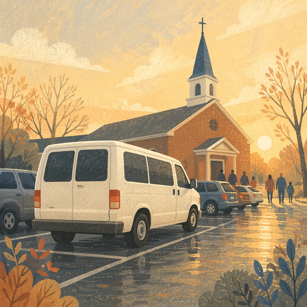 Church Shuttle Van at Sunday Sunrise