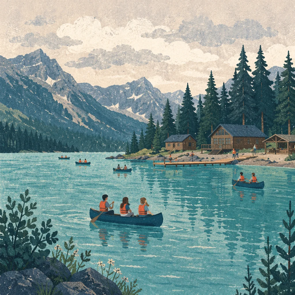 Peaceful Summer Church Camp Lake Canoes