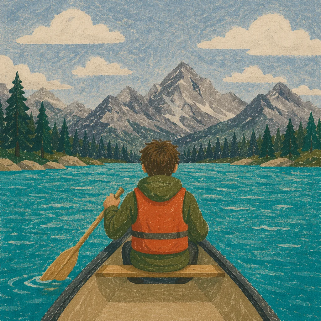 Teen Canoeing at Church Camp Lake