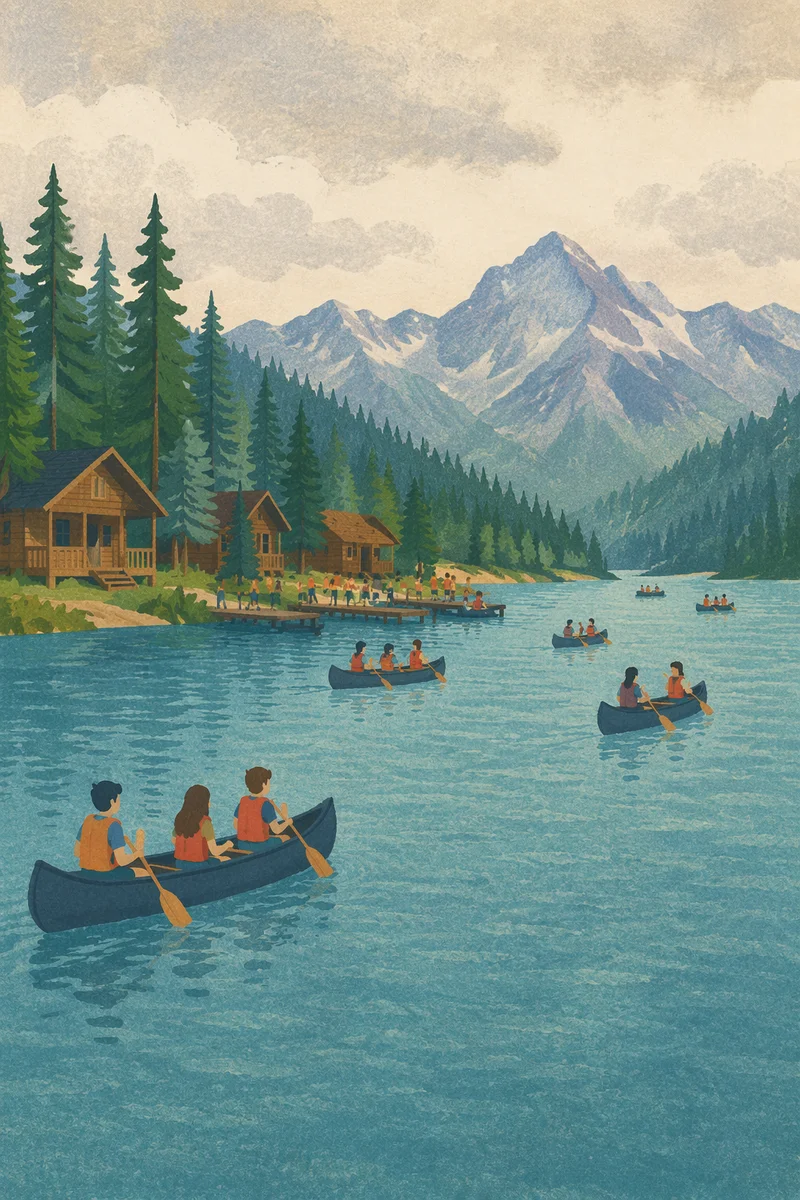 Peaceful Church Youth Camp Canoes on Lake