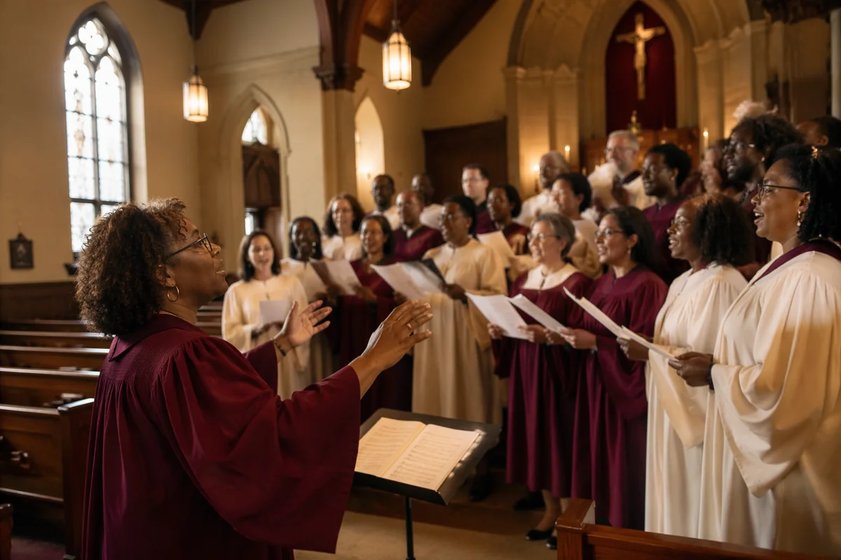 Church Choir Rehearsal in Warm Sanctuary